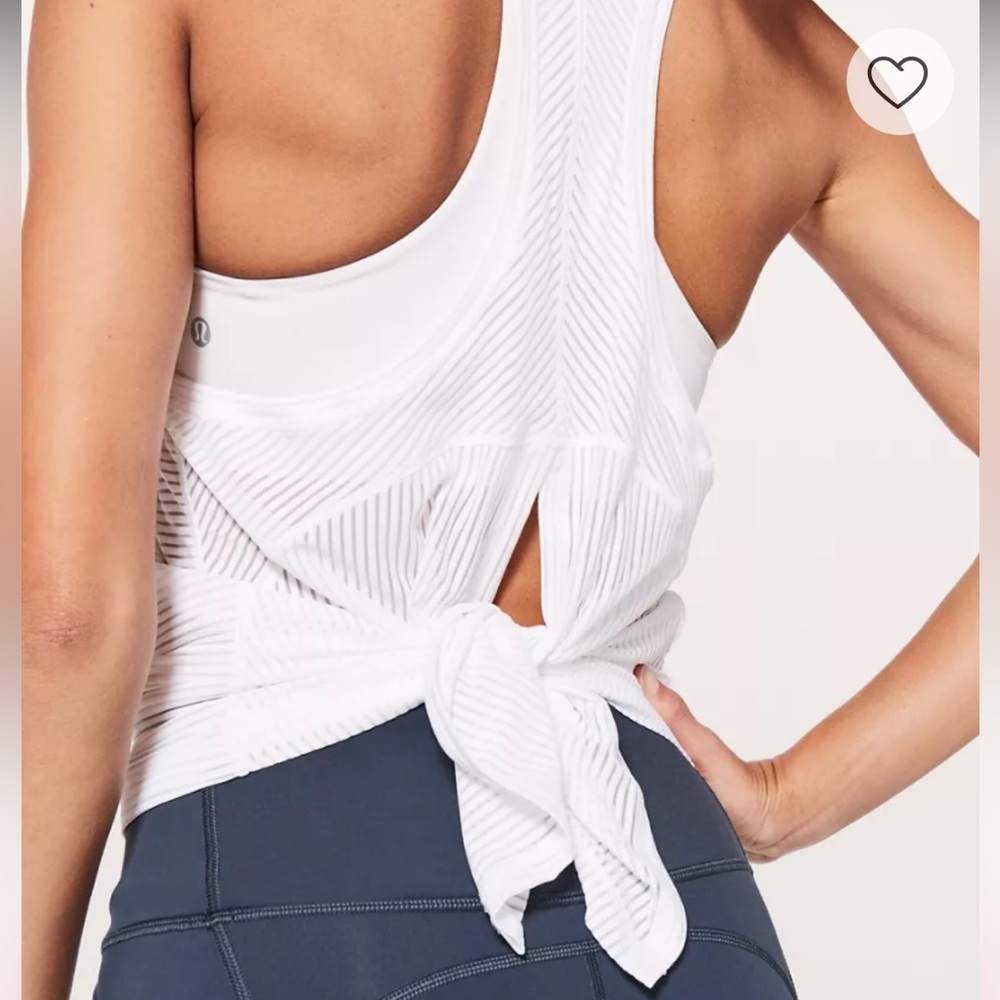 Lululemon Miles Ahead Tank Top Size 10 White Stripe Mesh Tie Back - Picture 9 of 11